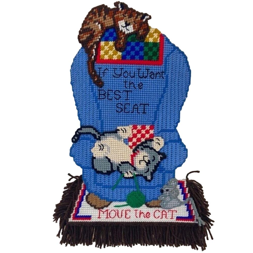 Spoiled Cat Handmade Cross Stitch Wall Art Vintage Kitsch Cat Lovers Decor